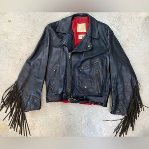 Vintage mens leather jacket Fringes on back and arms
